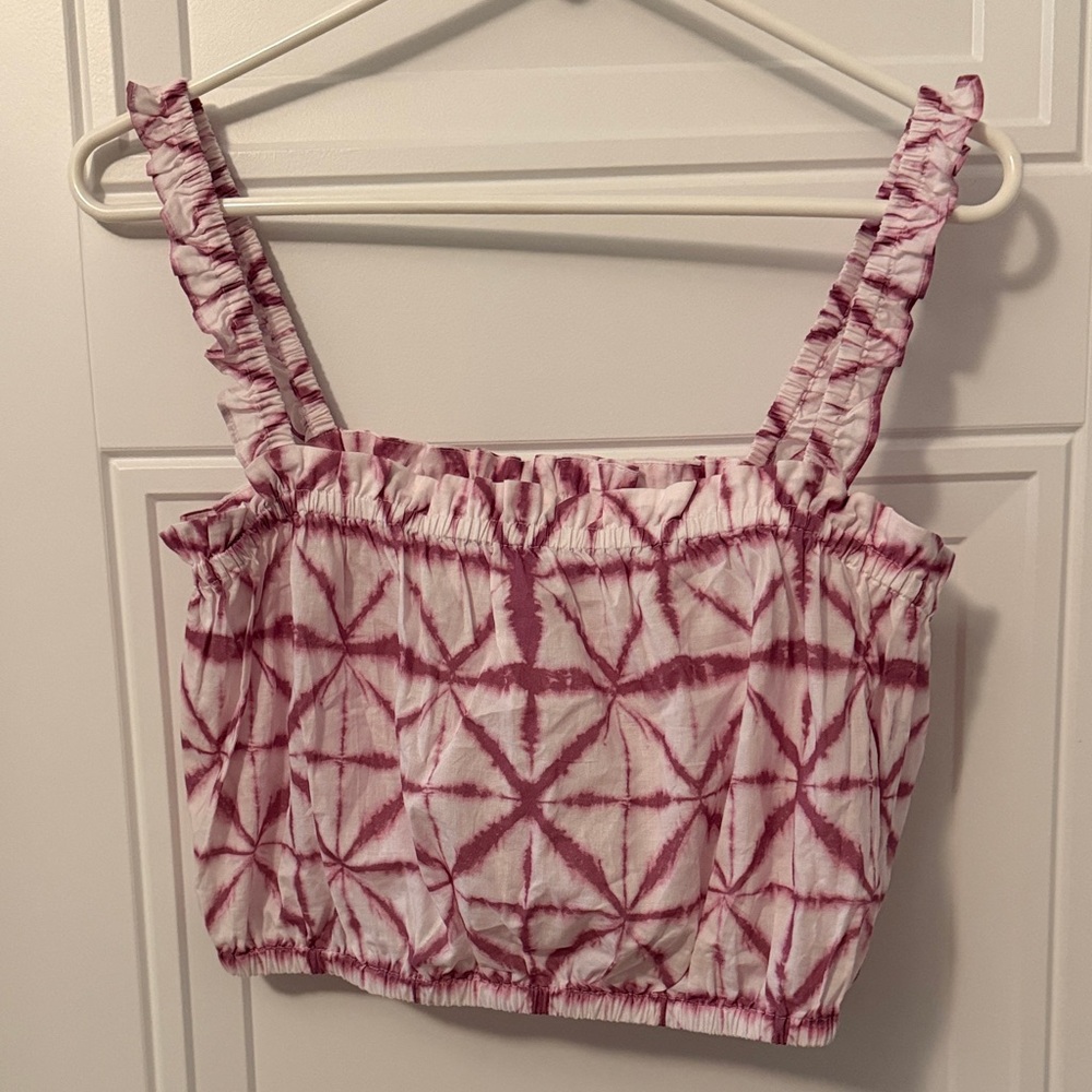 Intermix Pink Patterned Ruffle Crop Top - image 1